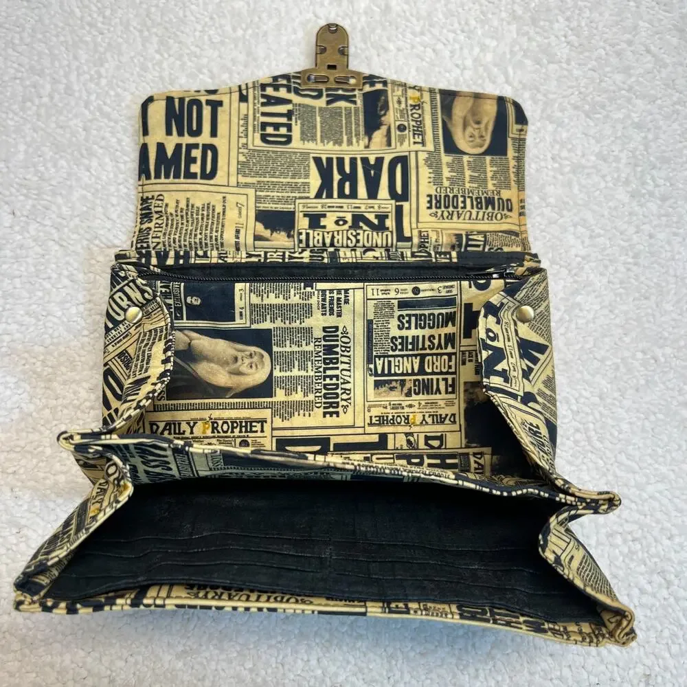 Harry Potter Wallet Daily Prophet Trifold Newspaper Headlines Theme Zipper Large